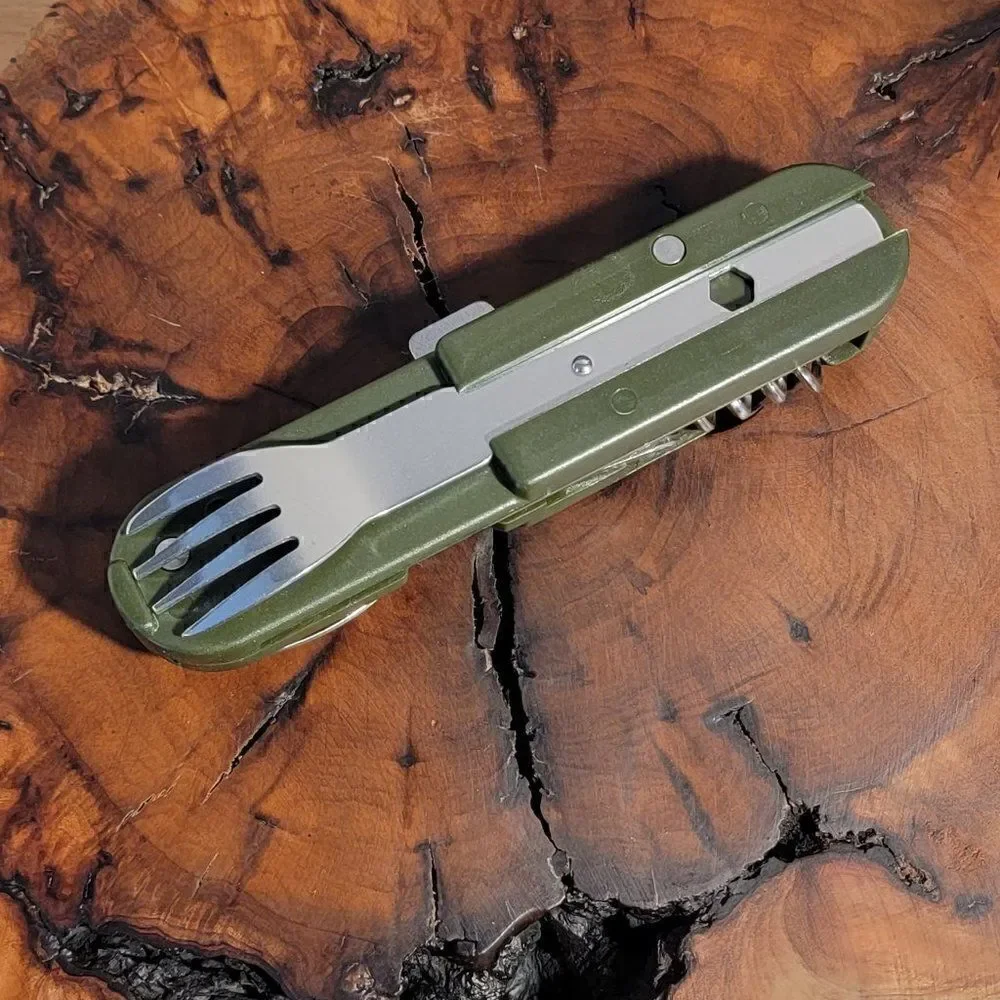 Personalized Camping or Picnic Fork, Spoon, and Knife Utensil Multi-Tool - Green